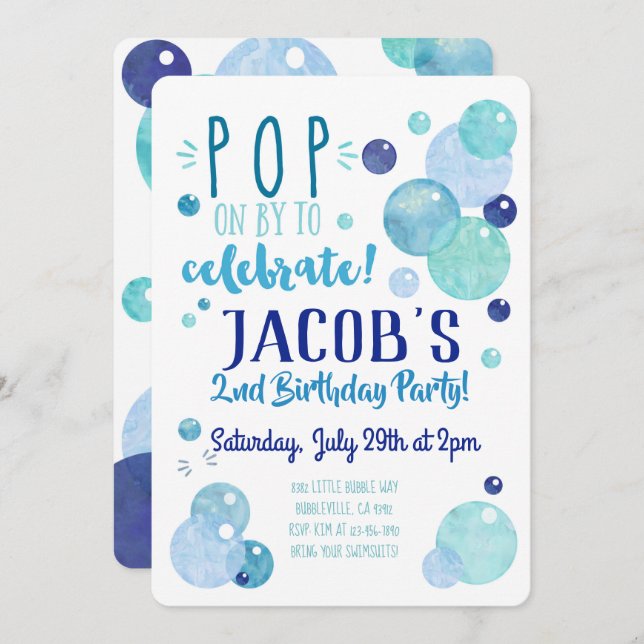 Bubbles Invitation Bubble Birthday Party Blue Boy (Front/Back)
