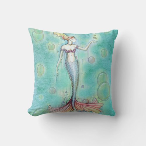 Bubbles Mermaid Throw Pillow