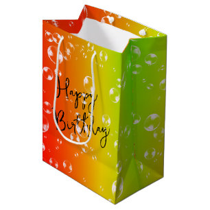 Bubbles On Orange, Yellow and Lime Gradient Medium Gift Bag