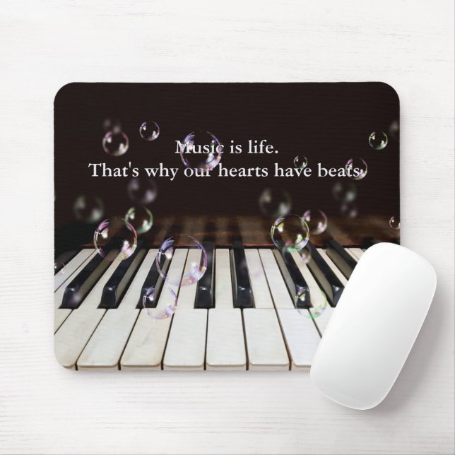 Bubbles on Piano Keyboard with Quote Paperweight Mouse Pad (With Mouse)