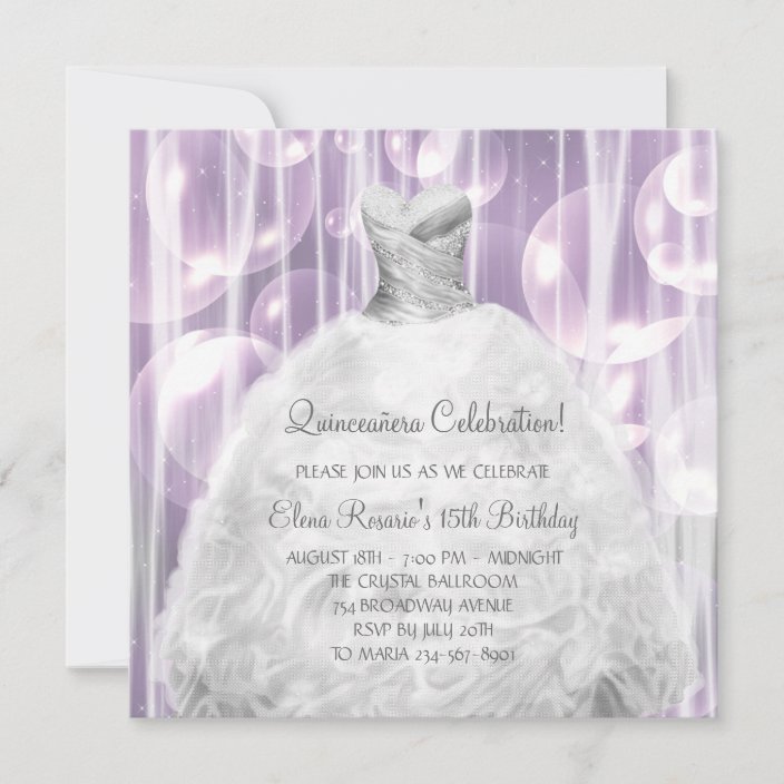 Bubbles Party Dress White Quinceanera Invitations