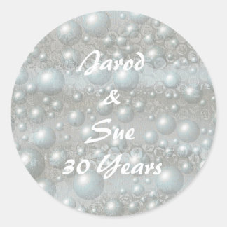 Bubbles Pearls Silver Blue Anniversary Stickers