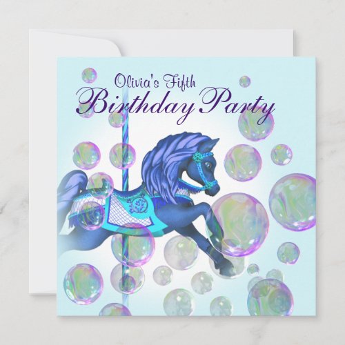 Bubbles Pink Carousel Pony Girls Birthday Party Announcements