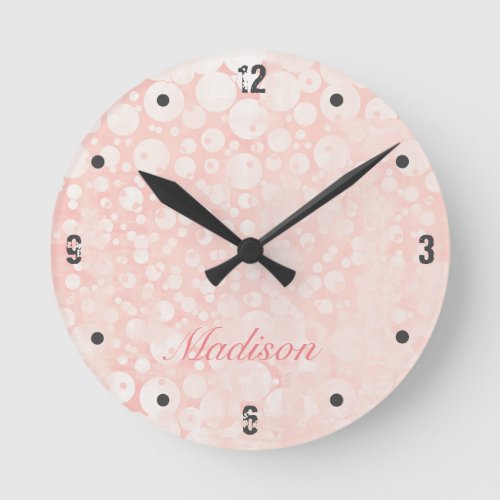 Bubbles Pink White Round Clock