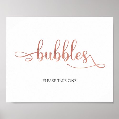 Bubbles Rose Gold White Elegant Wedding Sign