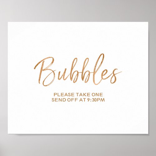 Bubbles Send Off 8x10 Rose Gold Wedding Sign