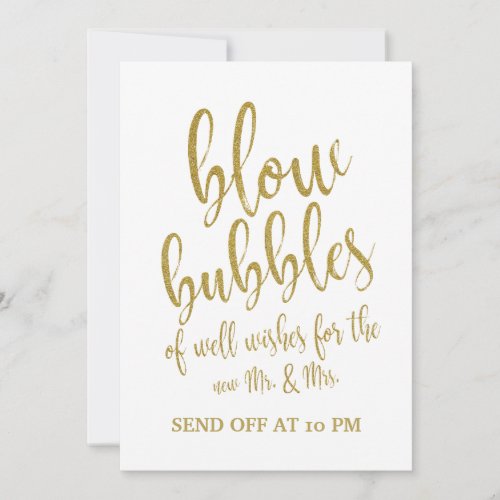 Bubbles Send Off Gold Affordable Wedding Sign Invitation