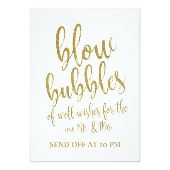 Bubbles Send Off Gold Affordable Wedding Sign Invitation