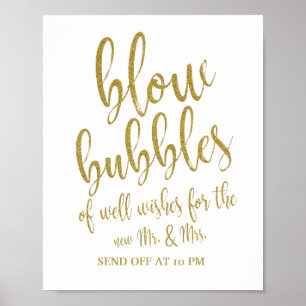 Bubbles Send Off Gold Glitter 8x10 Wedding Sign