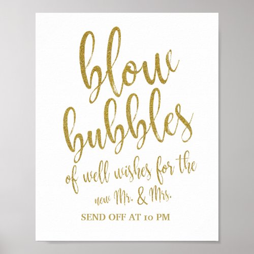 Bubbles Send Off Gold Glitter 8x10 Wedding Sign