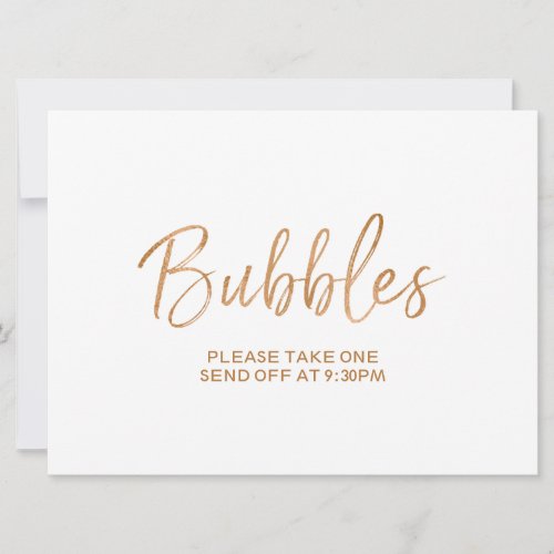 Bubbles Send Off Sign  Stylish Gold Rose Invitation