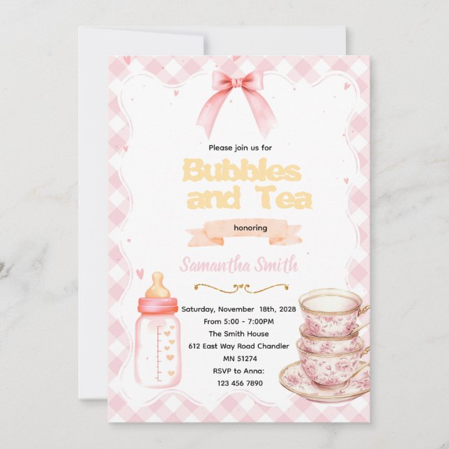 Bubbles & Tea for the Mommy-to-Be invitation (Front)