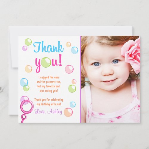 Bubbles Thank You Card Birthday Party Girl