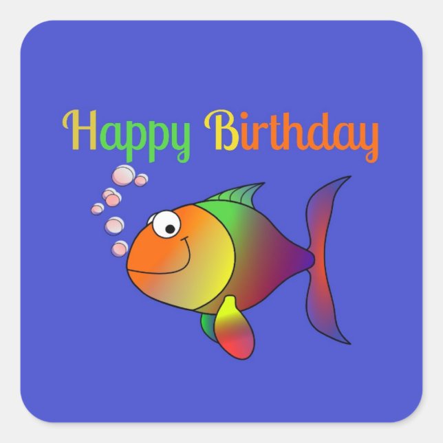 Bubbles, The Birthday Fish Square Sticker (Front)