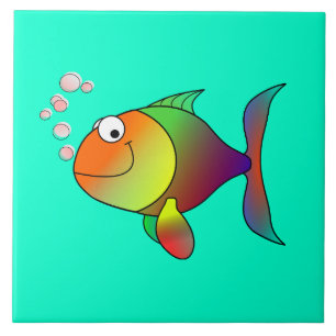 Bubbles the Fish, cute and colorful Ceramic Tile