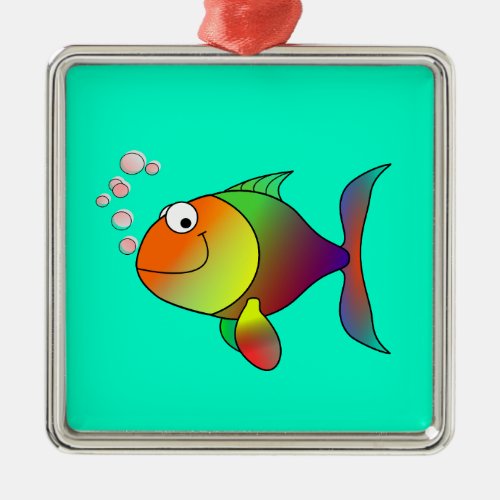 Bubbles The Fish cute cartoon  Metal Ornament