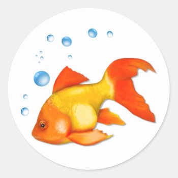 Bubbles The Goldfish Classic Round Sticker by Spice at Zazzle