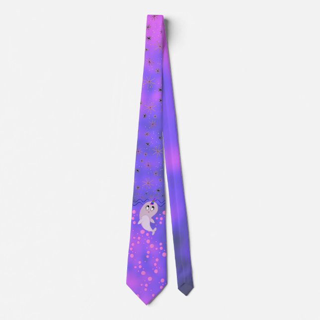 Bubbles the Narwhal Drawing Neck Tie (Front)