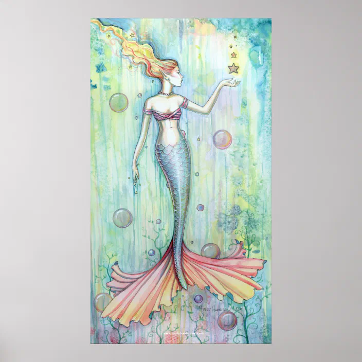 3 VICTORIAN PEARL MERMAIDS FAIRY FANTASY CANVAS ART 