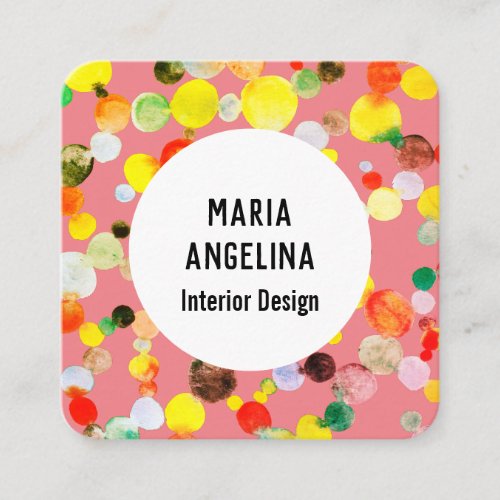 Bubbles Watercolor Spots  Dots Colorful Circles Square Business Card