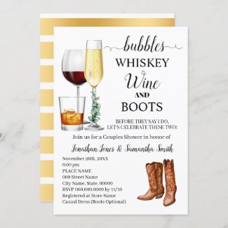 Bubbles Whiskey Wine & Boots Couples Shower Invitation