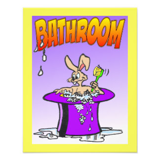 Bubbling Bunny Bathroom Poster Cust. Border Color