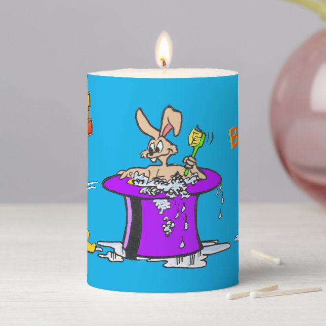 Bubbling Bunny Pillar Candle Turquoise with Ducks (In Situ)