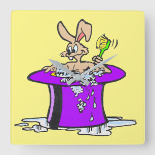 Bubbling Bunny Square Wall Clock Customizable