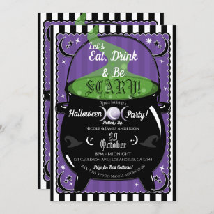 Bubbling Cauldron Whimsical Witch Halloween Party Invitation