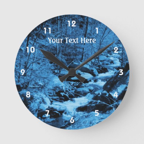 Bubbling Country Stream In Blue Hues Round Clock