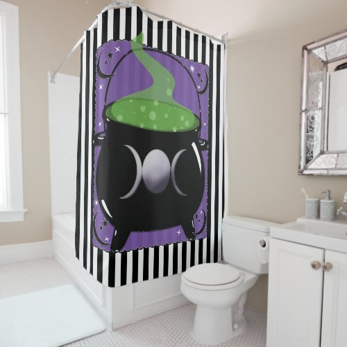Bubbling Magic Cauldron Whimsical Witch Halloween Shower Curtain