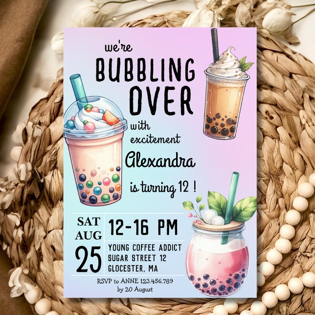 Bubbling over with excitment bobba tea birthday invitation (Creator Uploaded)
