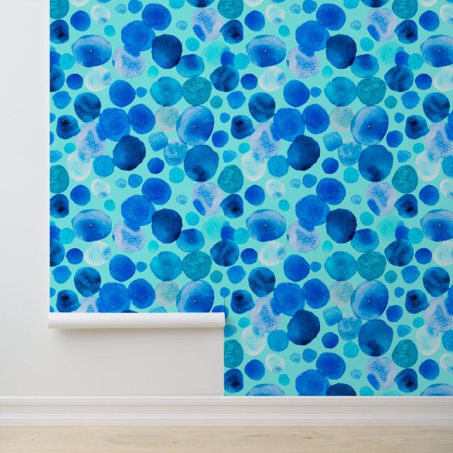Bubbling Up Blue Watercolor Bubbles Wallpaper (Application)