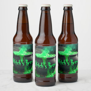 Bubbling Witch's Cauldron Halloween Beer Bottle Label