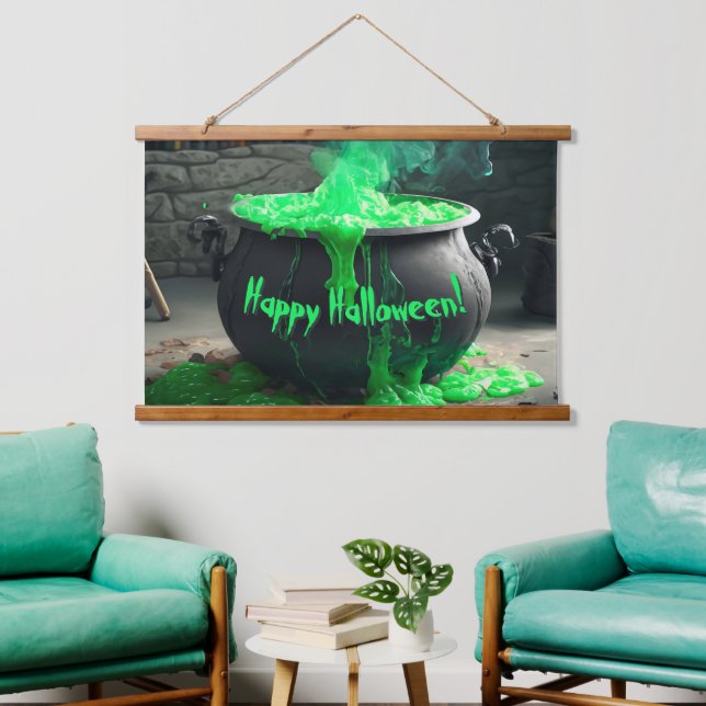 Bubbling Witch's Cauldron Halloween Hanging Tapestry (Living Room)