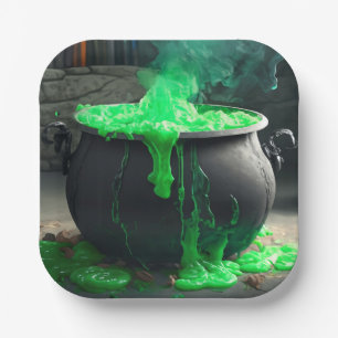 Bubbling Witch's Cauldron Halloween Paper Plates