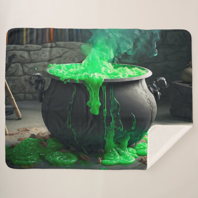 Bubbling Witch's Cauldron Halloween Sherpa Blanket (Front (Horizontal))