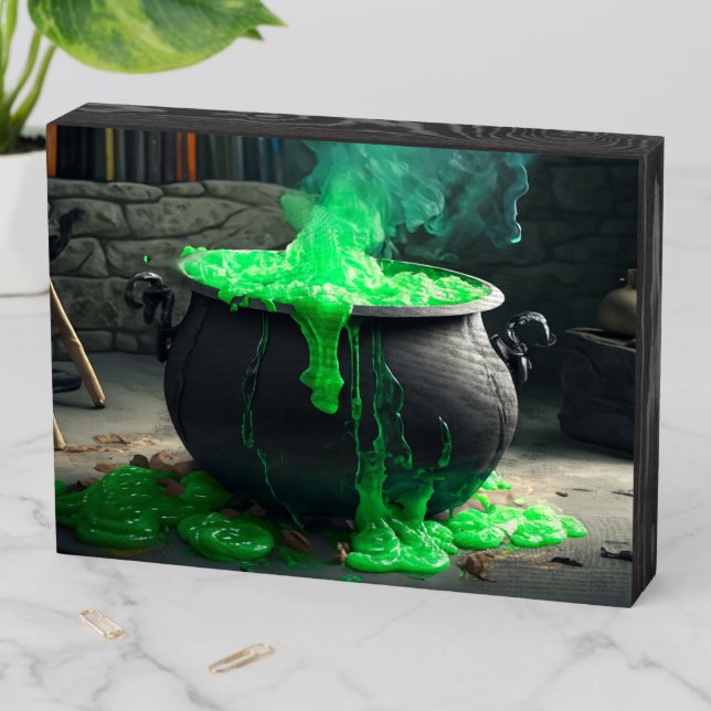 Bubbling Witch's Cauldron Halloween Wooden Box Sign (In Situ Horizontal)