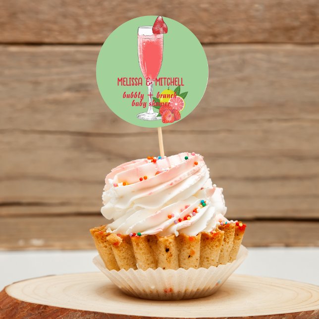 Bubbly and brunch baby shower cupcake toppers classic round sticker (Creator Uploaded)