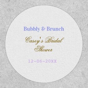 Bubbly and brunch bridal shower name date purple g patch