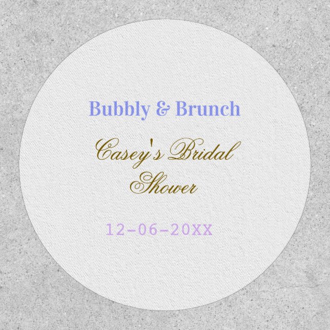 Bubbly and brunch bridal shower name date purple g patch (Front)