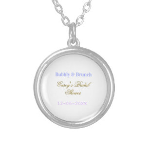 Bubbly and brunch bridal shower name date purple g silver plated necklace