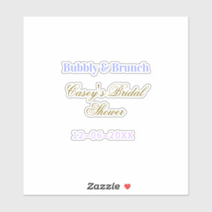 Bubbly and brunch bridal shower name date purple g sticker