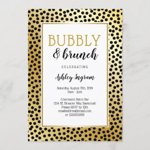 Bubbly and Brunch in Black and Gold Dots Invitation