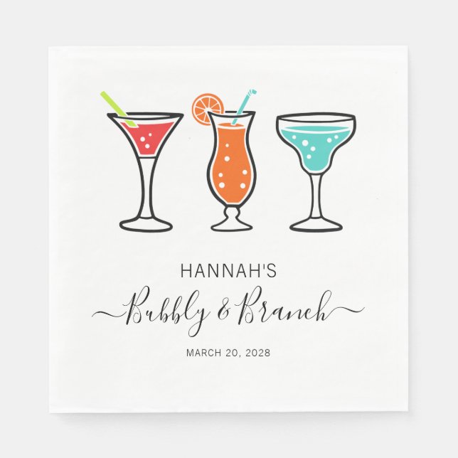 Bubbly and Brunch Script Bridal Shower Napkins (Front)