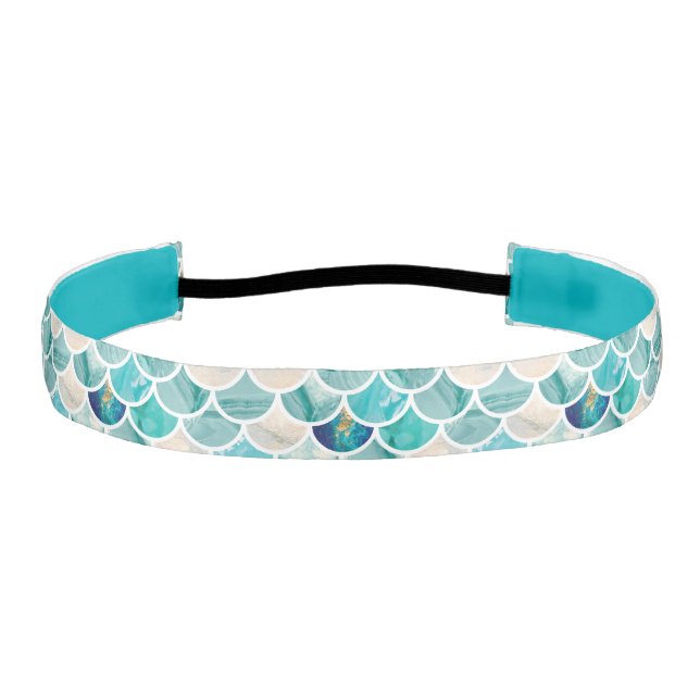 Bubbly Aqua turquoise marble mermaid fish scales Athletic Headband (Front)