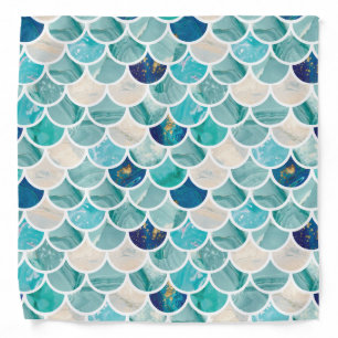 Bubbly Aqua turquoise marble mermaid fish scales Bandana