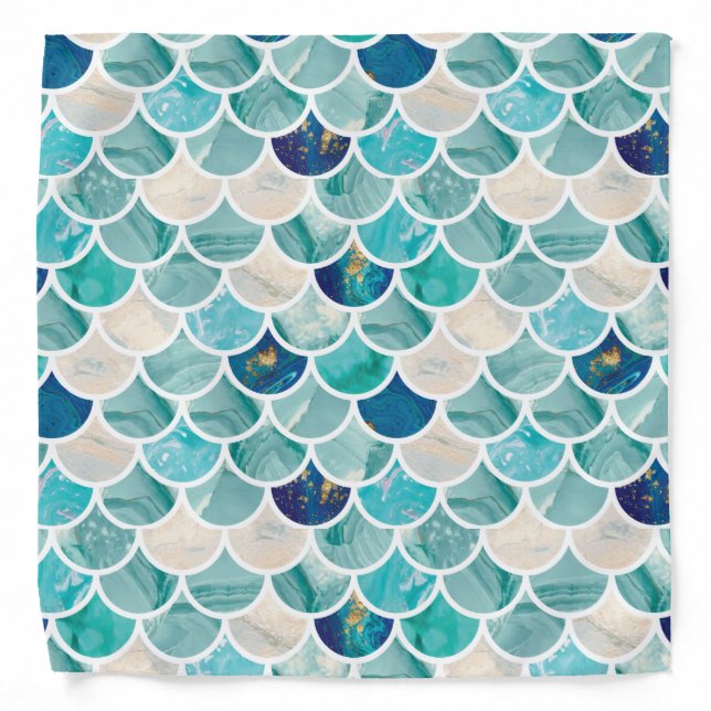 Bubbly Aqua turquoise marble mermaid fish scales Bandana (Front)