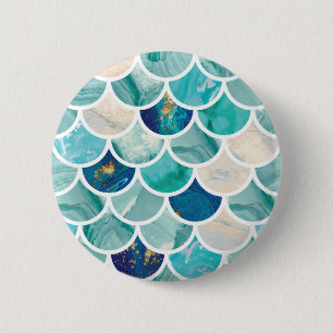 Bubbly Aqua turquoise marble mermaid fish scales Button