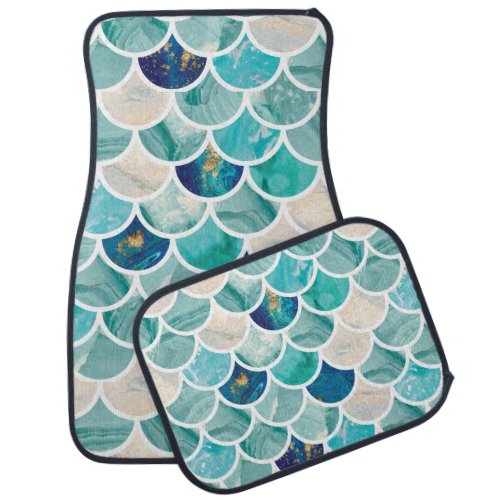 Bubbly Aqua turquoise marble mermaid fish scales Car Mat